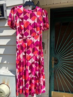 Donna Morgan Pink & Red Geometric Midi Dress